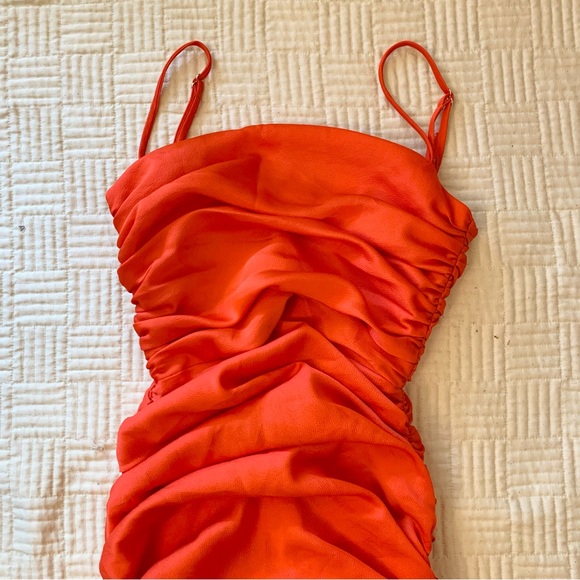 Nookie Elegant Orange Ruched Dress Size Small - Picture 6 of 10